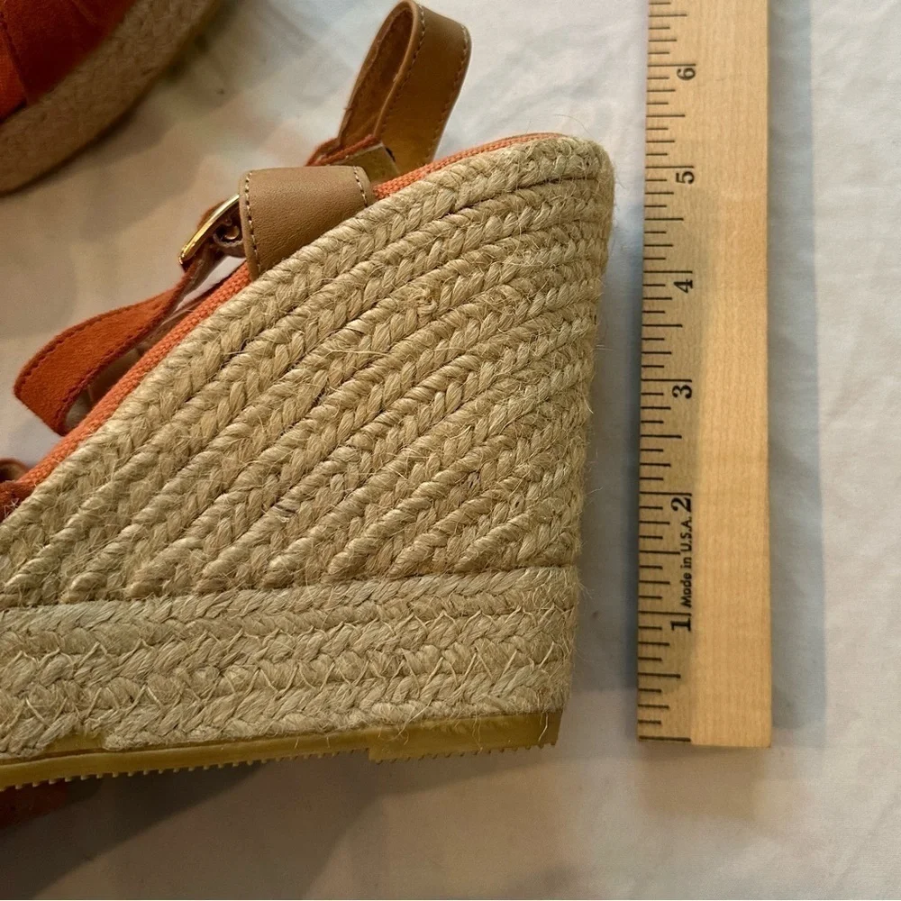 Kanna Anthropologie Suede Leather Orange Espadrille Platform Wedge Sandal 9